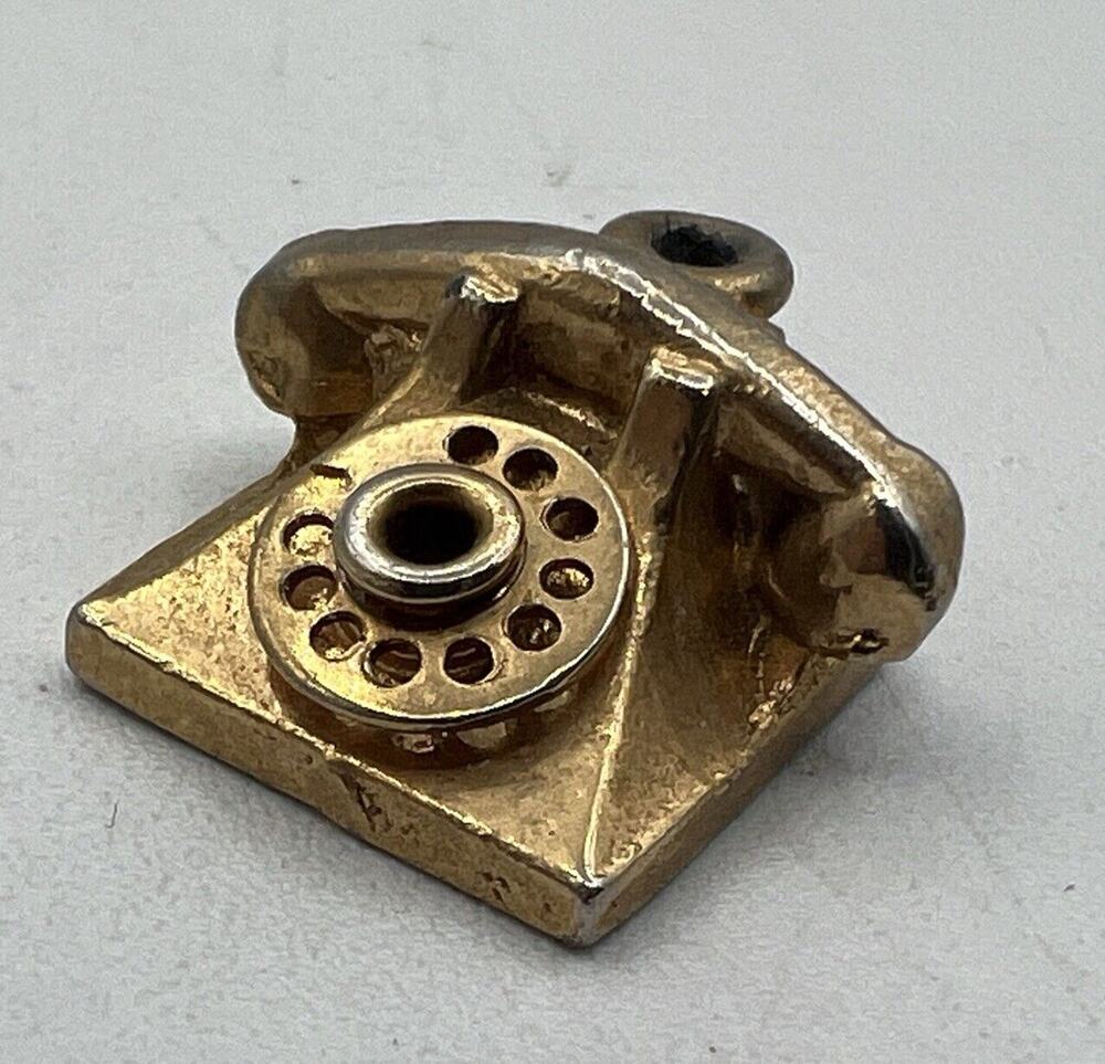Vtg Rotary Dial Desk Telephone Bracelet Necklace Pendant Gold Charm Gold Tone
